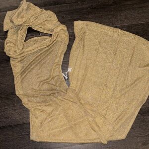 Darker Wavs Shimmery Gold Halter Maxi Dress